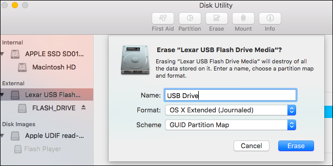 How do i set up a format for new usb drive on a mac mac